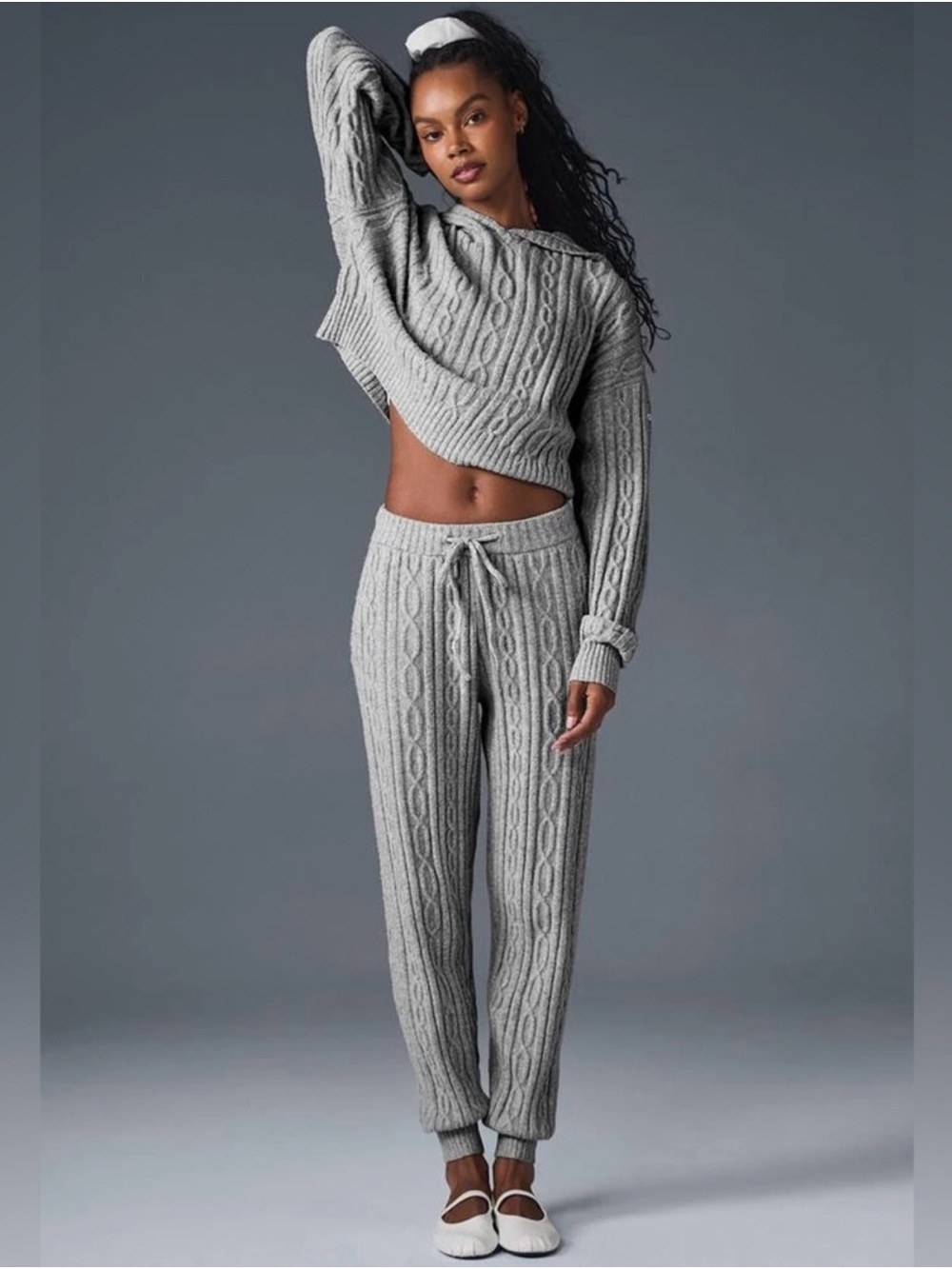 ALO YOGA - Cable Knit Winter Bliss Set in Athletic Grey XS